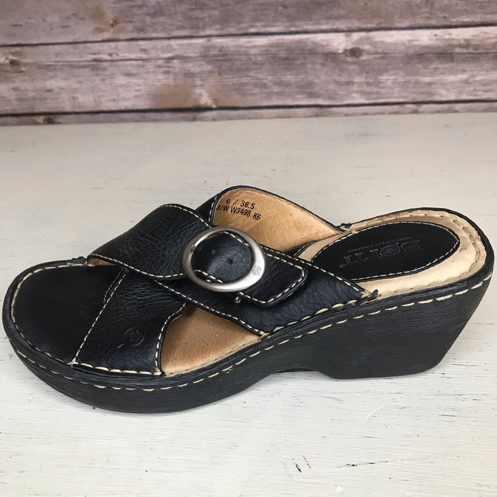Born Cross Strap Wedge Clog, Size 6, Black